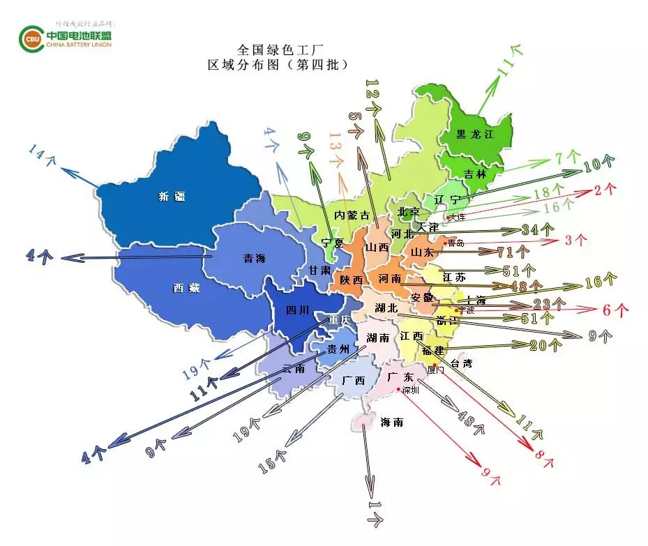 <b>全国绿色工厂区域分布图（第四批）</b>