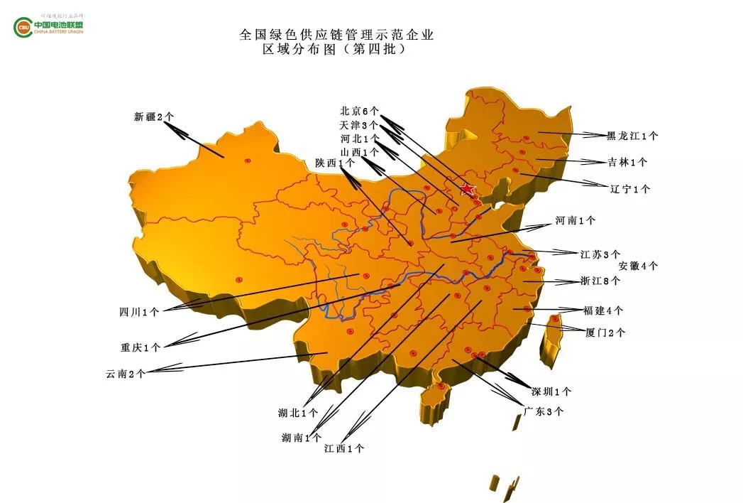 <b>全国绿色供应链管理示范企业区域分布图（第四批）</b>